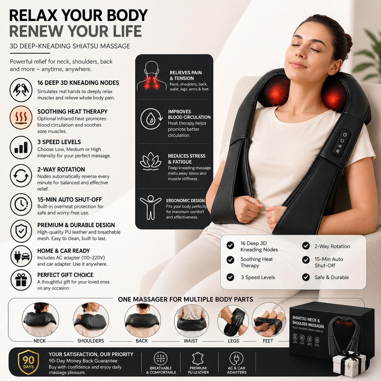 Necteck 3D Shiatsu Massager