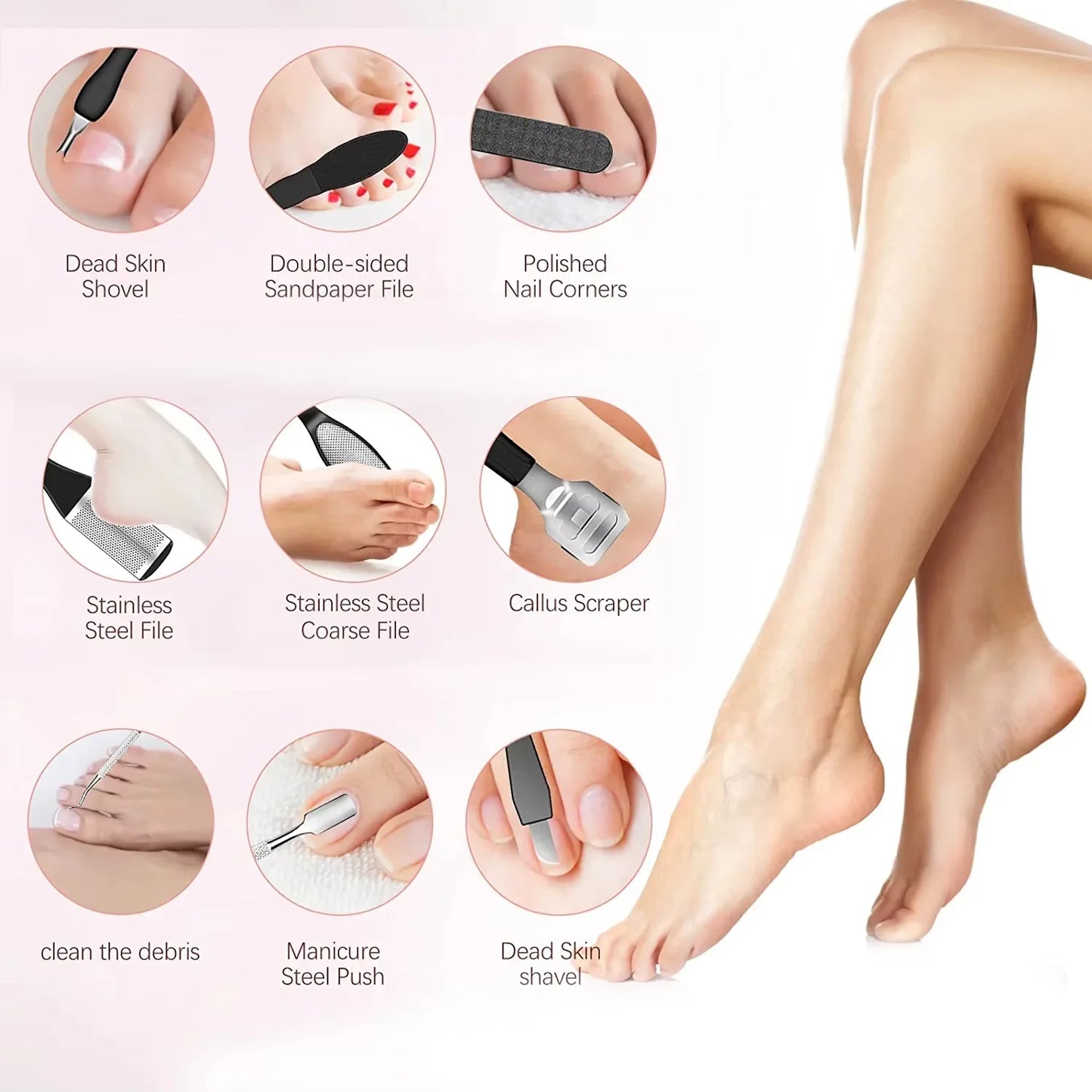 Meroria Pedicure Kit Pro accessories for smoothing feet, refining nails and cleaning debris