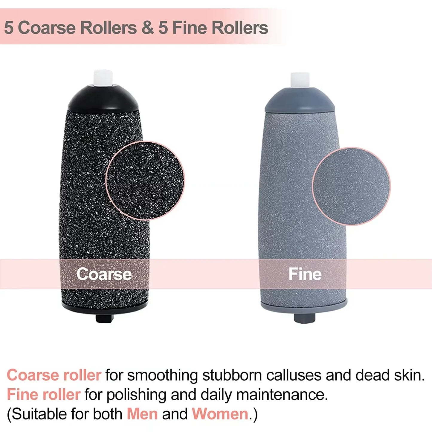 Coarse and fine replacement rollers for the Meroria Pedicure Kit Pro